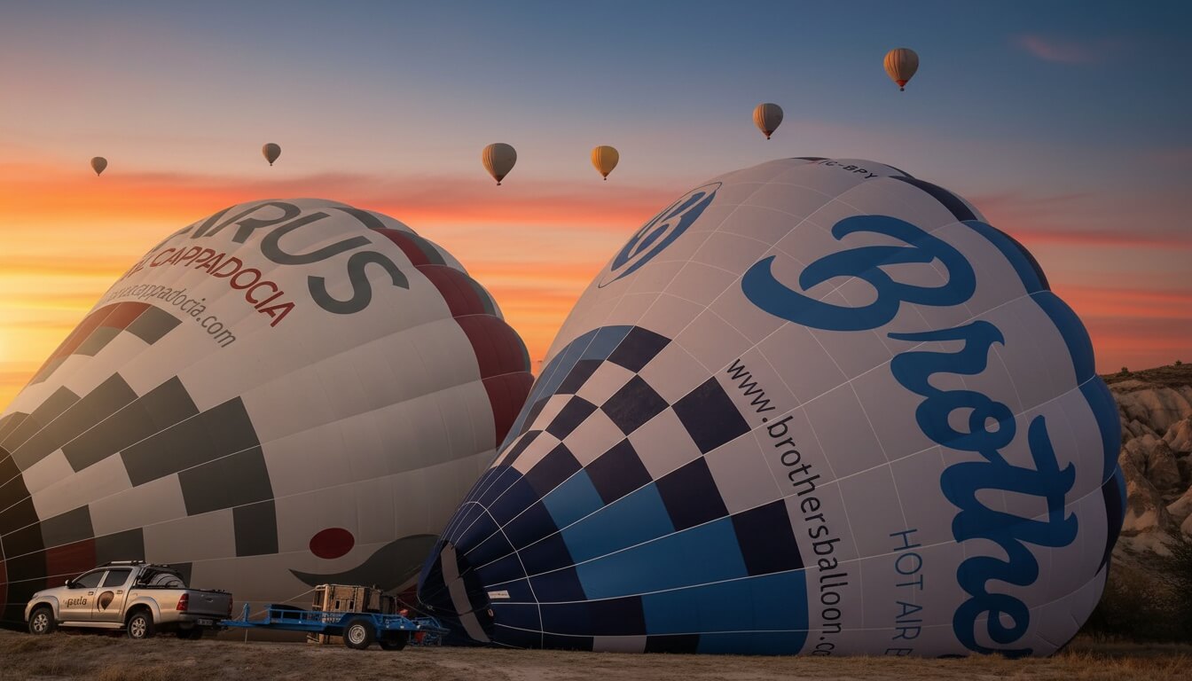 Cesto di una mongolfiera in volo sopra le valli della Cappadocia